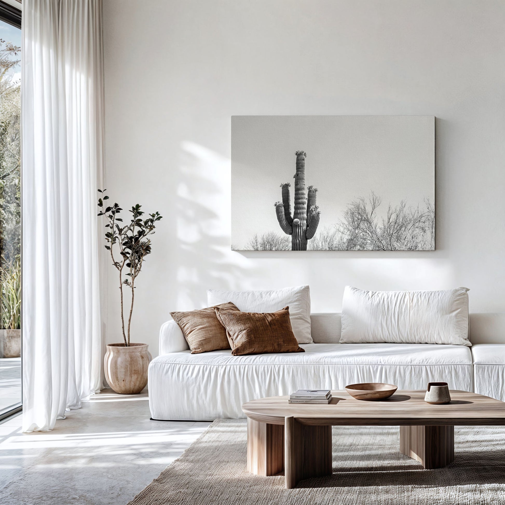 Black and White Cactus Canvas | Saguaro Cactus Print | 17 Mile