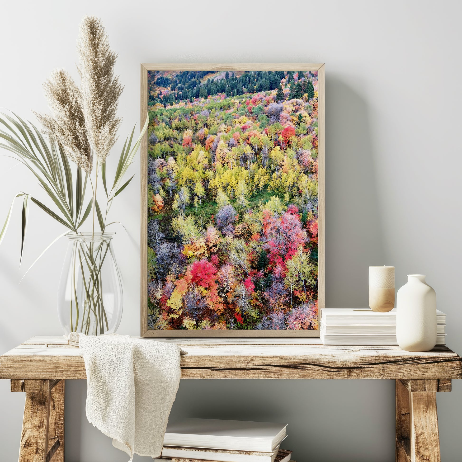 Red Autumn Aerial Mountain Print | Fall Landscape Wall Art | 17 Mile