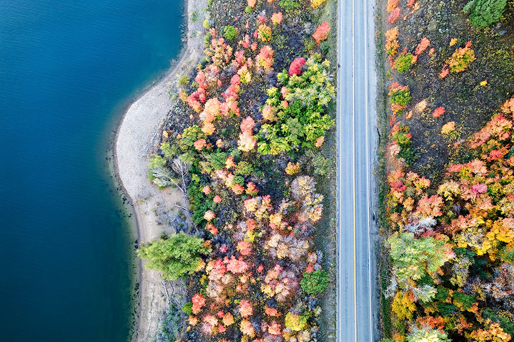 Utah Aerial Autumn Lakeside Road Print | Fall Landscape Wall Art | 17 Mile