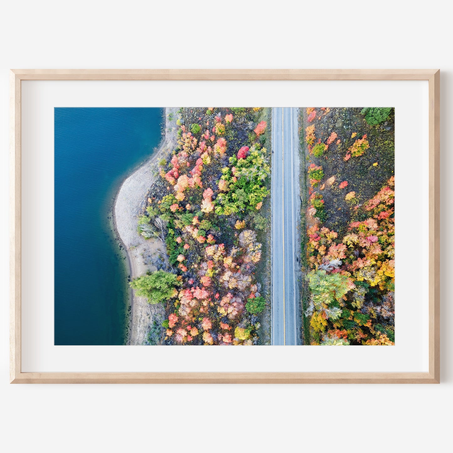 Utah Aerial Autumn Lakeside Road Print | Fall Landscape Wall Art | 17 Mile
