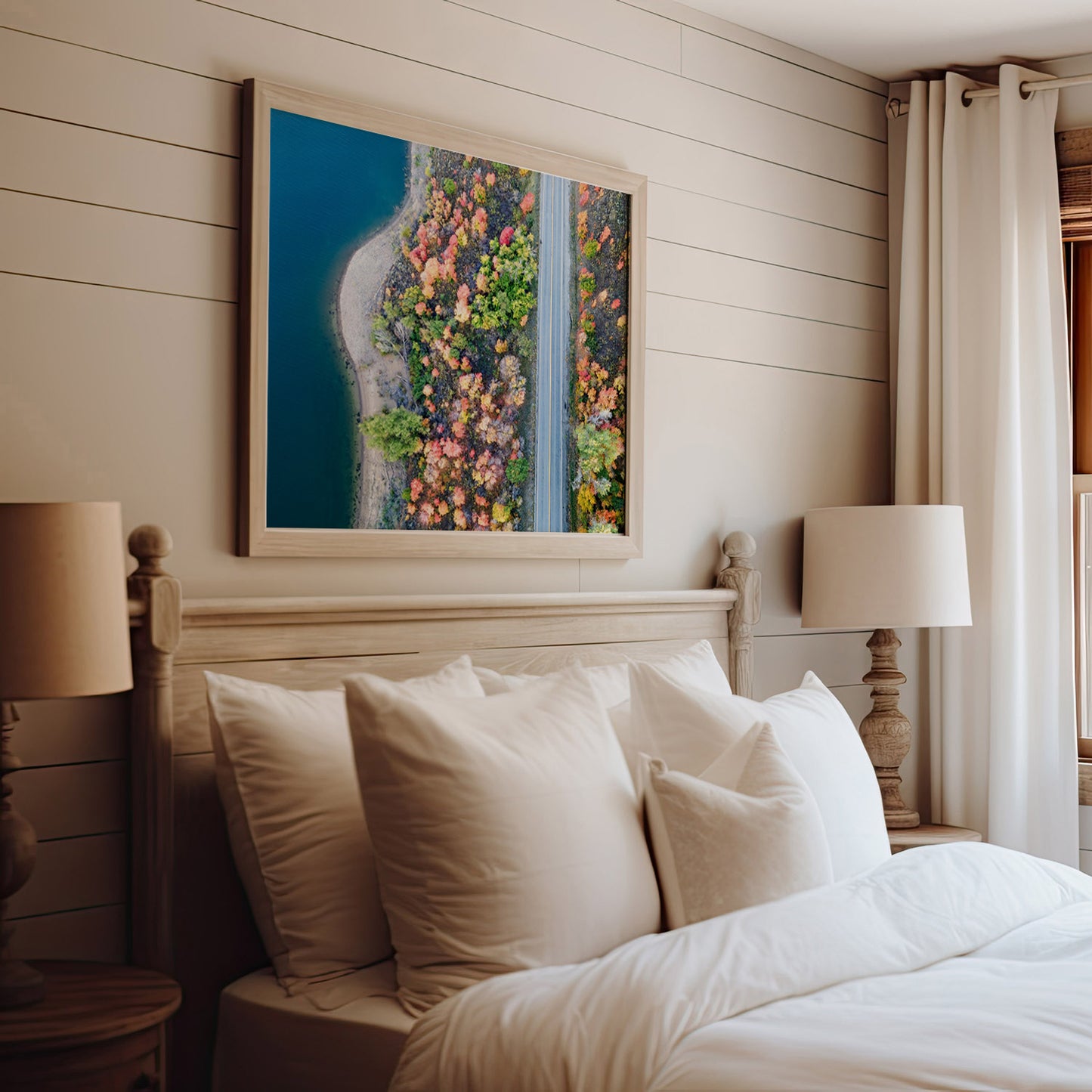 Utah Aerial Autumn Lakeside Road Print | Fall Landscape Wall Art | 17 Mile