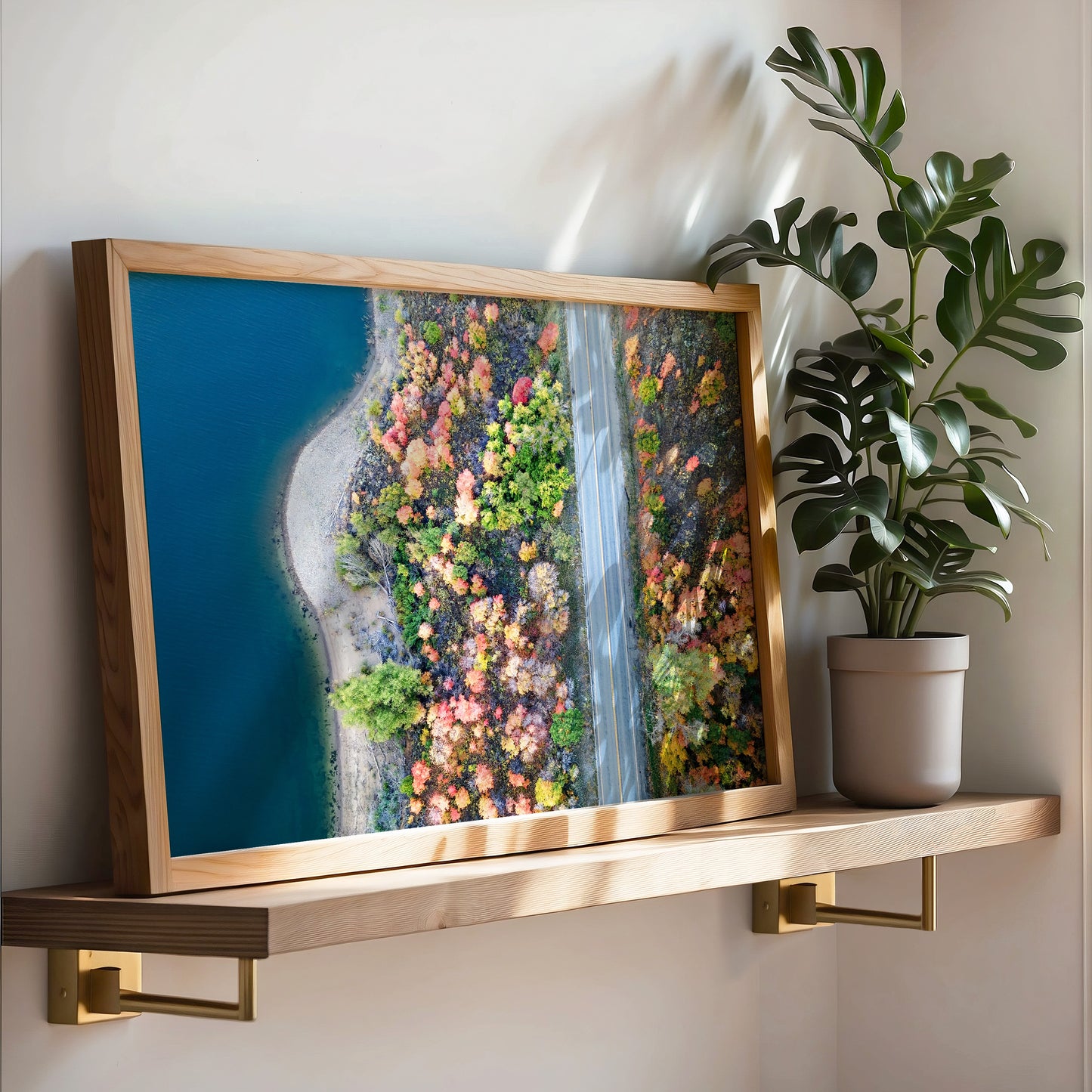 Utah Aerial Autumn Lakeside Road Print | Fall Landscape Wall Art | 17 Mile