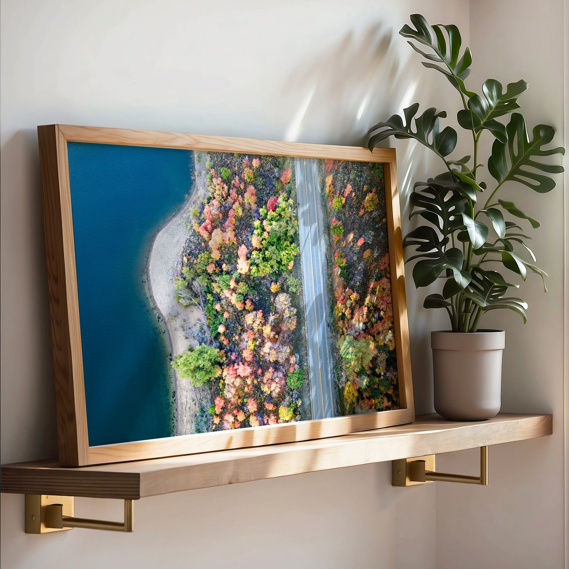 Utah Aerial Autumn Lakeside Road Print | Fall Landscape Wall Art | 17 Mile