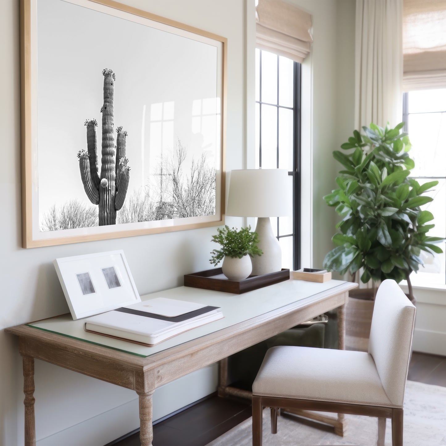 Black and White Cactus Canvas | Saguaro Cactus Print | 17 Mile