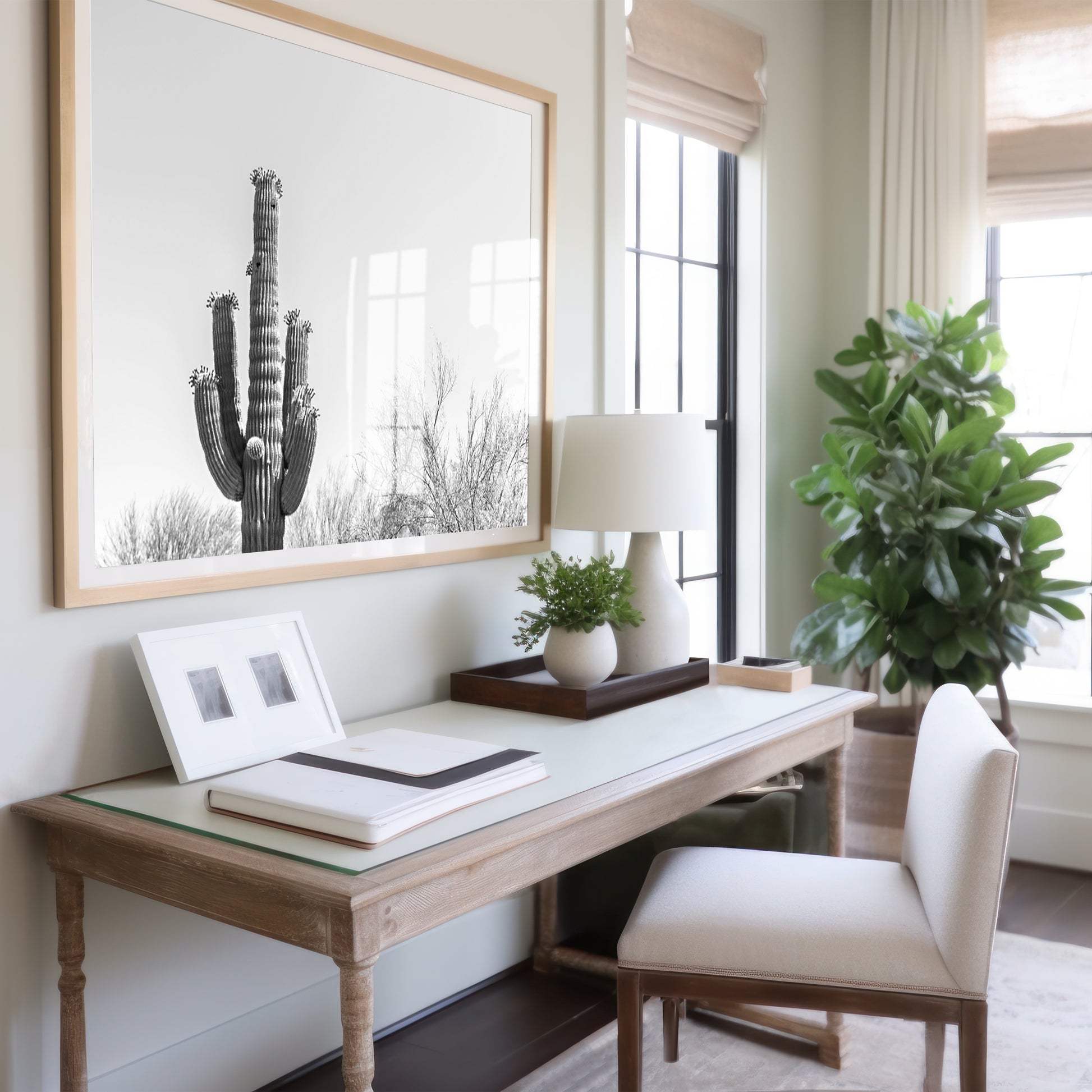 Black and White Cactus Canvas | Saguaro Cactus Print | 17 Mile