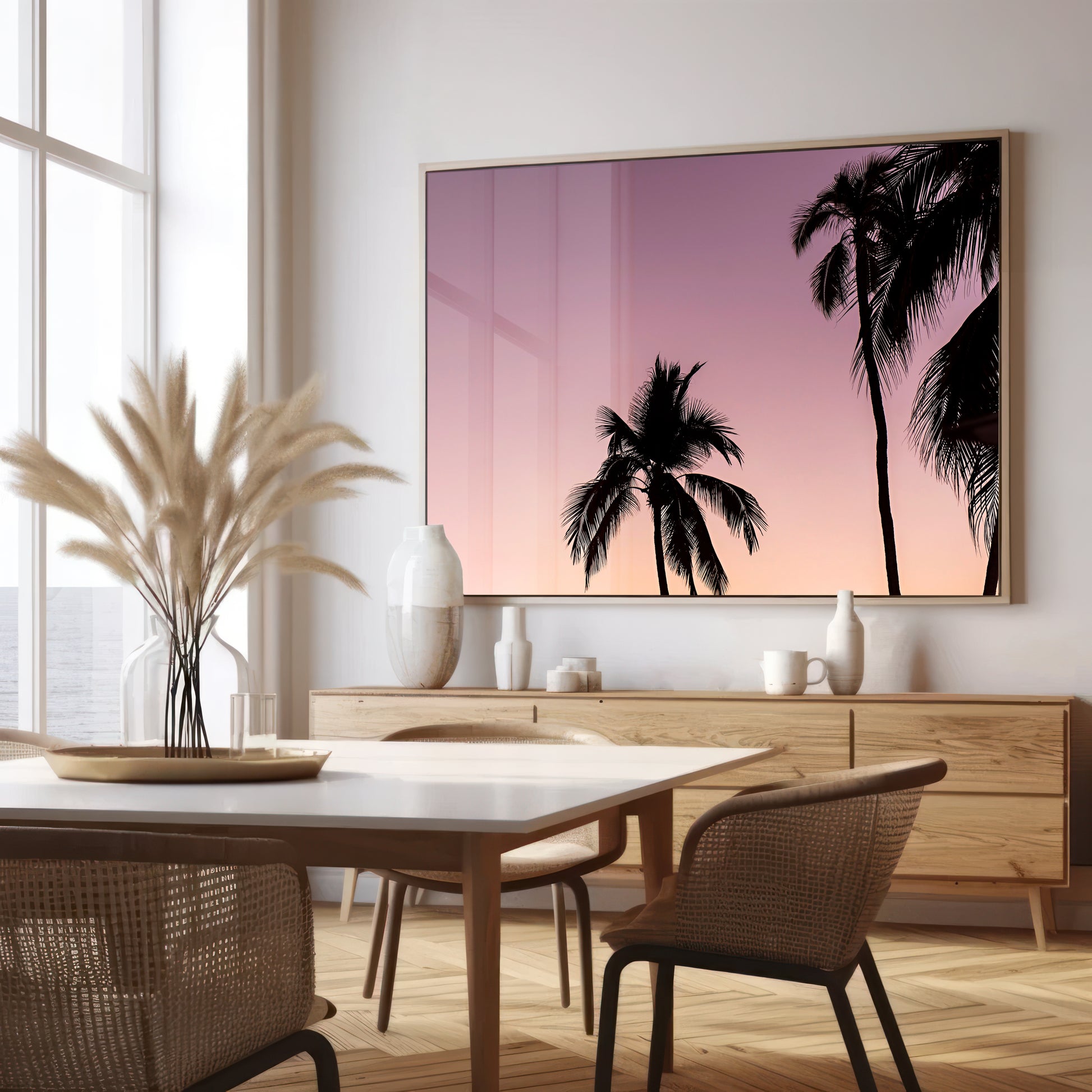 Sunset Wall Art | Sunset with Palm Canvas | 17 Mile